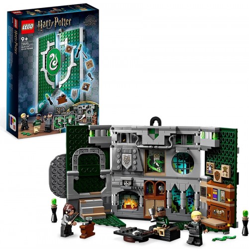 LEGO 76410 Harry Potter Stendardo della Casa Serpeverde da Parete, Sala Comune del Castello di Hogwarts con Draco Malfoy, Giochi da Viaggio da Collezione